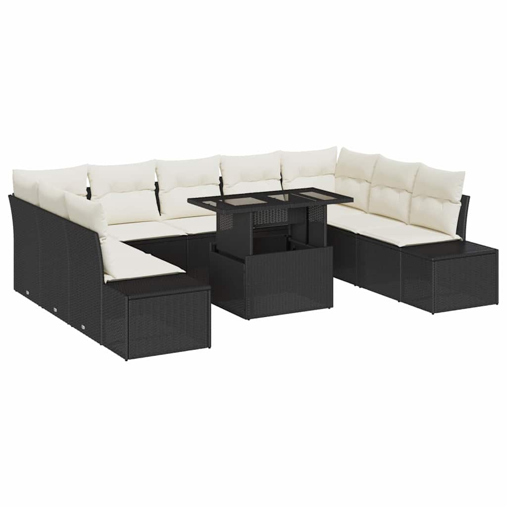 Tuin Sofa Set 10 st Zwart en Crème poly rattan