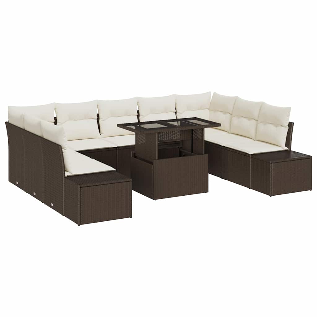 Tuin Sofa Set 10 st Bruin en Crème poly rattan