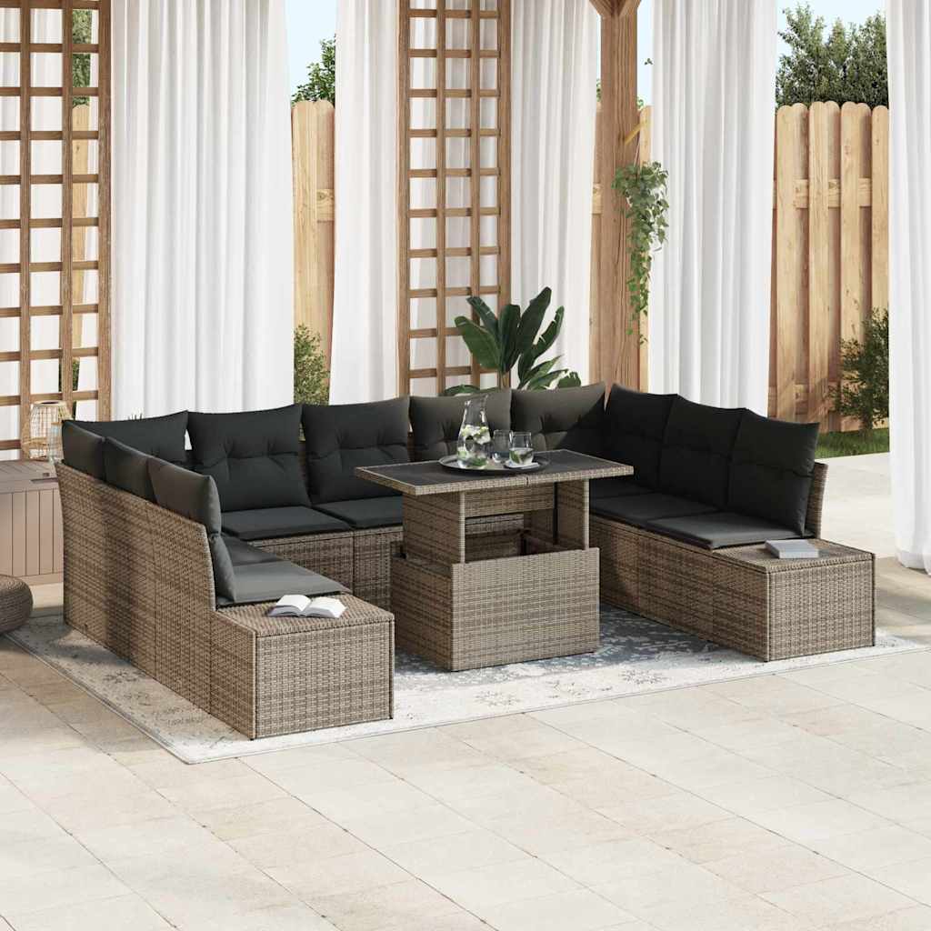 Tuin Sofa Set 10 st Grijs poly rattan