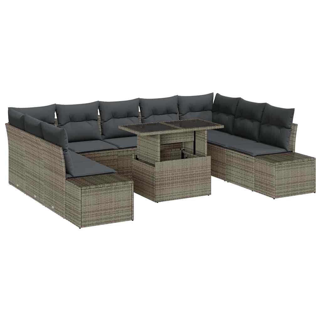 Tuin Sofa Set 10 st Grijs poly rattan