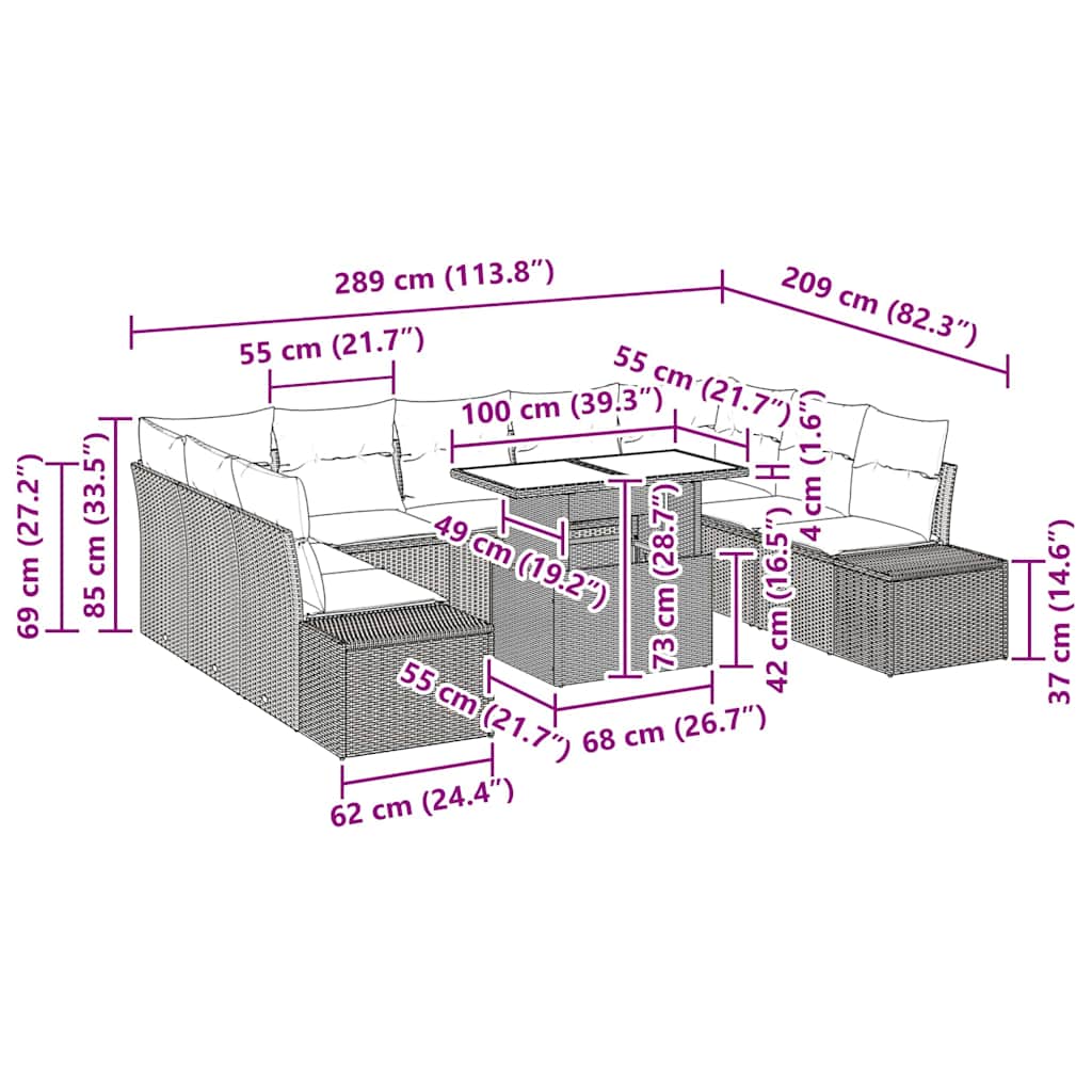 Tuin Sofa Set 10 st Grijs poly rattan
