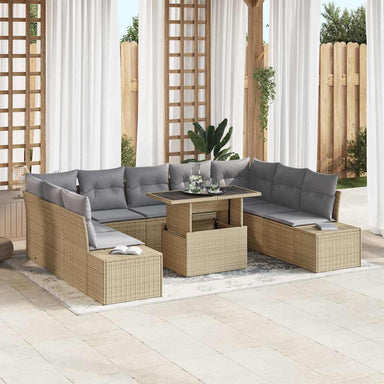 Tuin Sofa Set 10 st Beige en Licht Grijs poly rattan