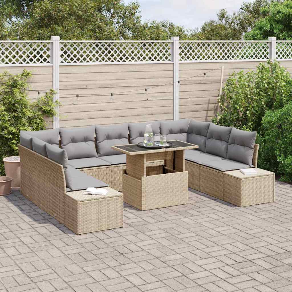 Tuin Sofa Set 10 st Beige en Licht Grijs poly rattan