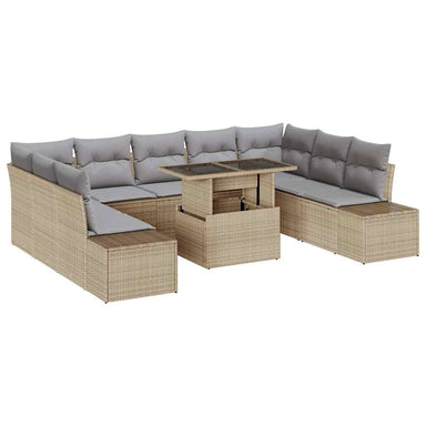 Tuin Sofa Set 10 st Beige en Licht Grijs poly rattan