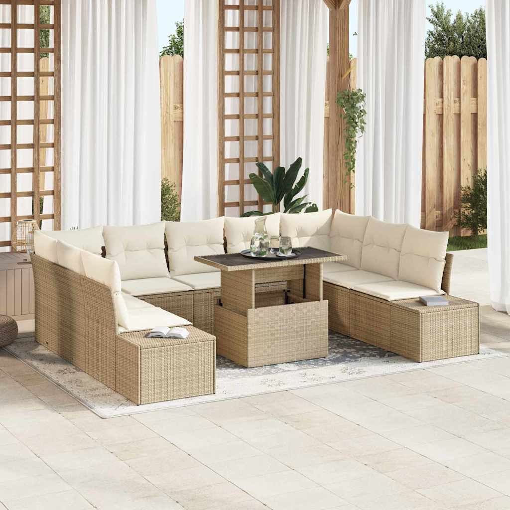 Tuin Sofa Set 10 st Beige en Crème poly rattan
