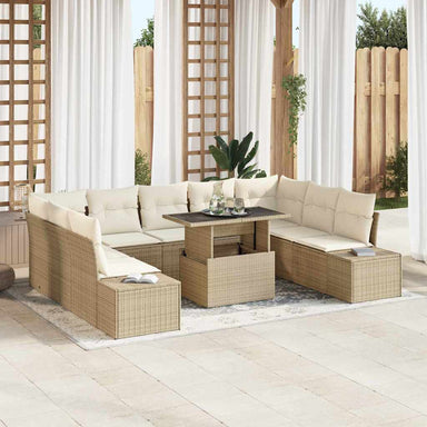 Tuin Sofa Set 10 st Beige en Crème poly rattan