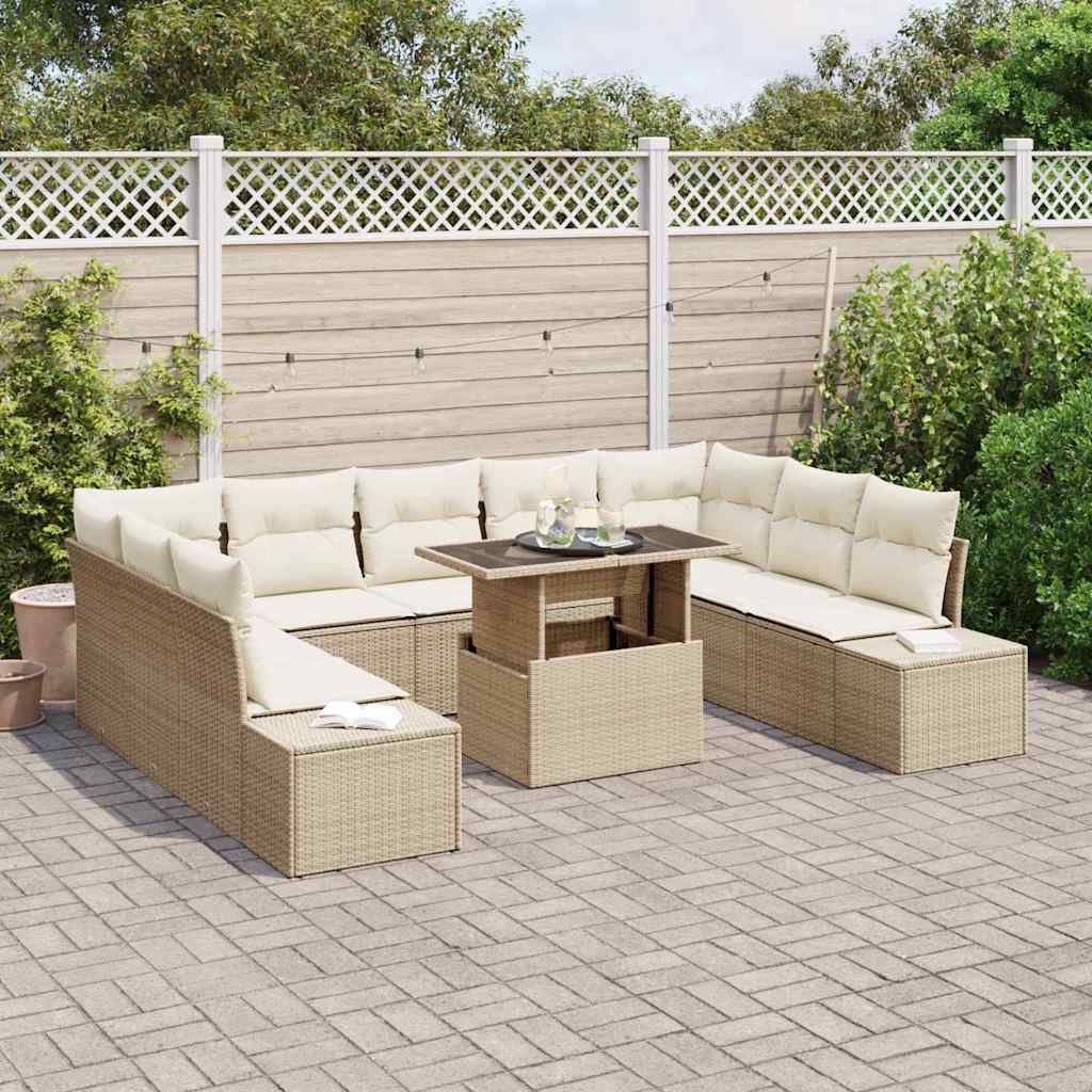 Tuin Sofa Set 10 st Beige en Crème poly rattan