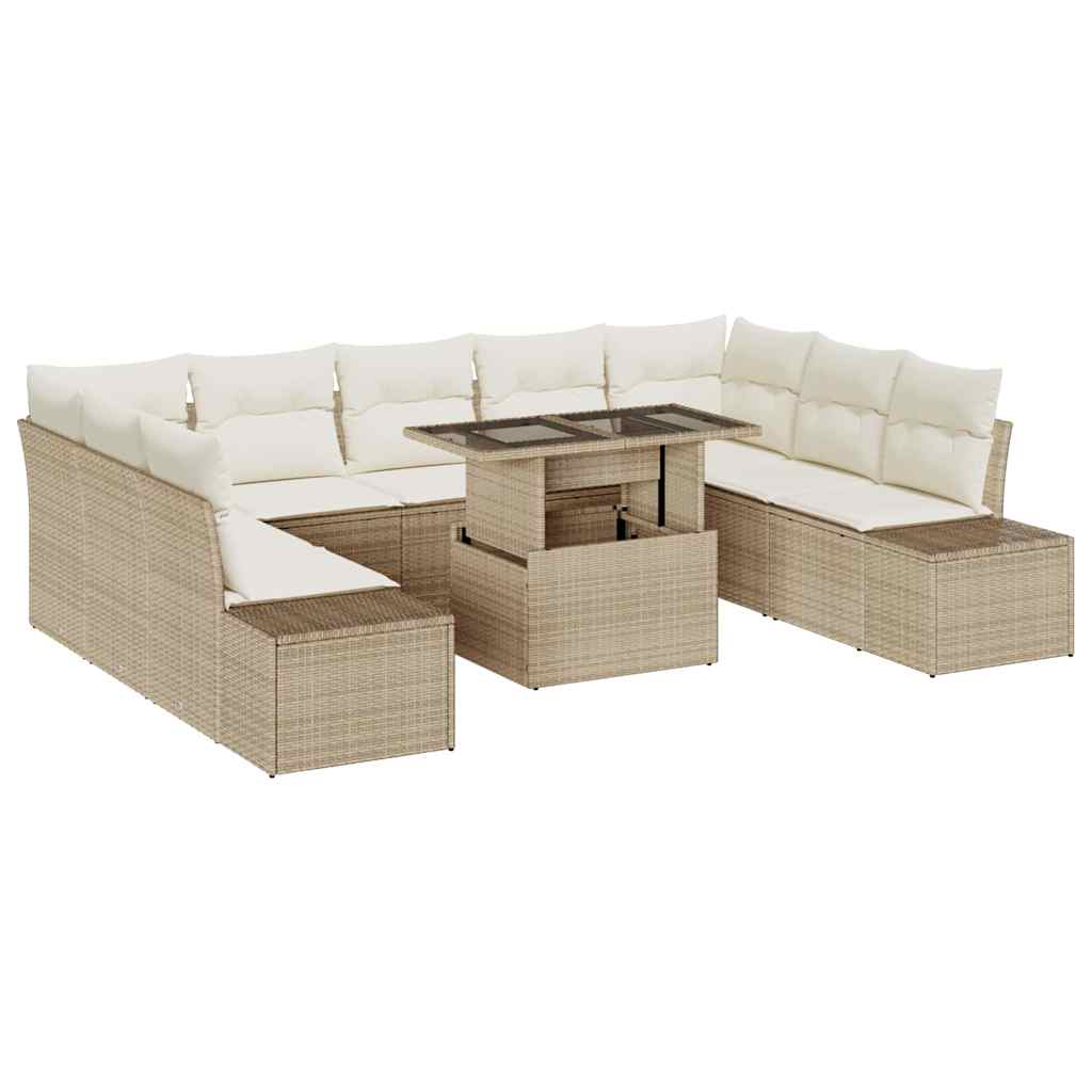 Tuin Sofa Set 10 st Beige en Crème poly rattan