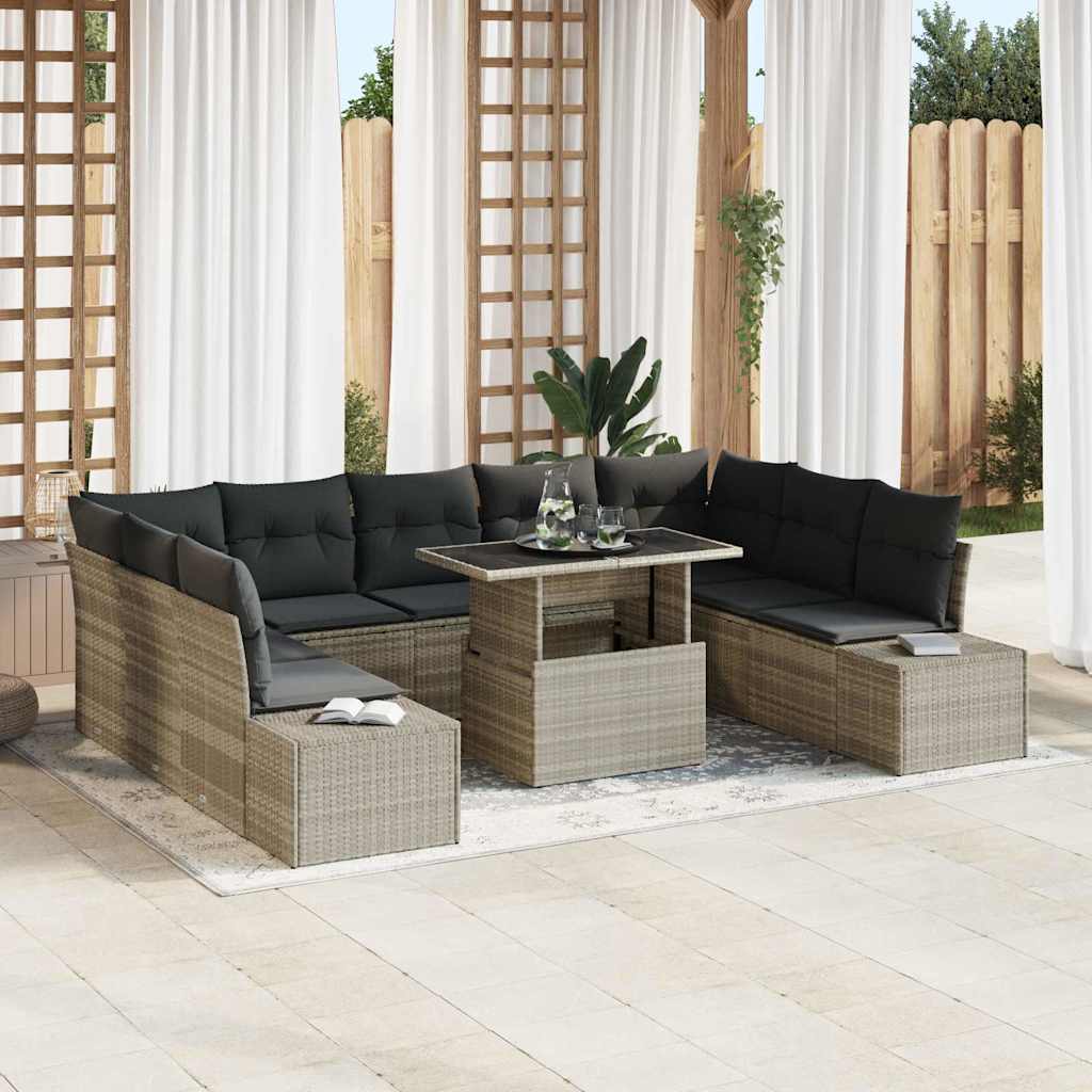 Tuin Sofa Set 10 st Lichtgrijs poly rattan