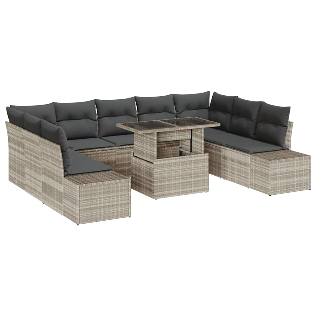 Tuin Sofa Set 10 st Lichtgrijs poly rattan