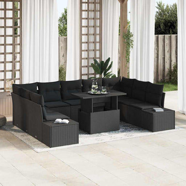 Tuin Sofa Set 10 st Zwart poly rattan