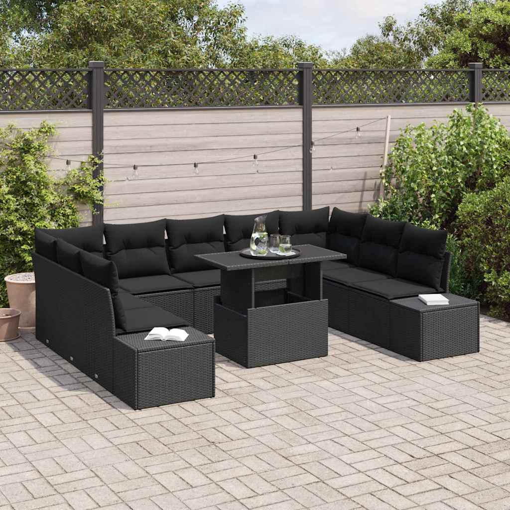 Tuin Sofa Set 10 st Zwart poly rattan