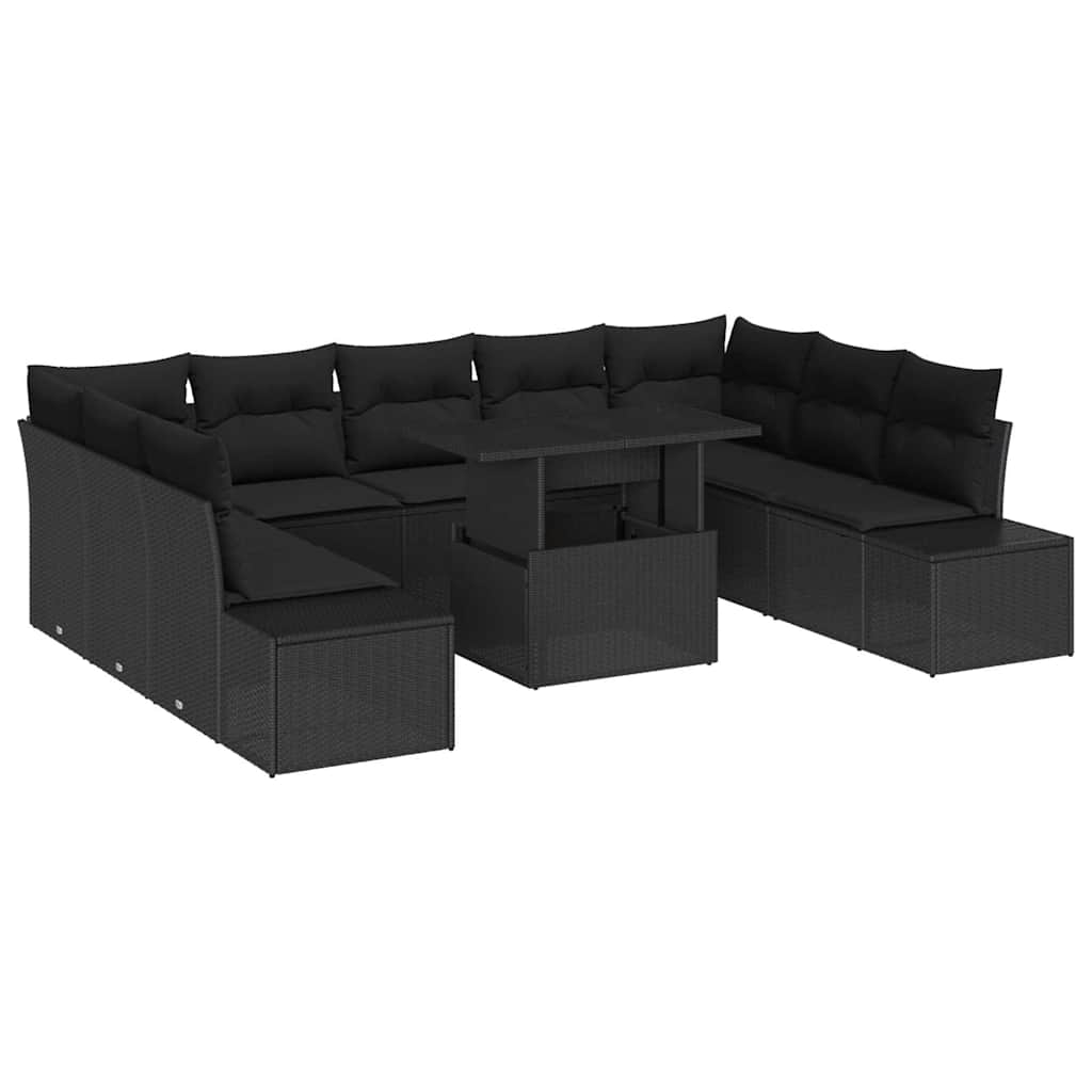 Tuin Sofa Set 10 st Zwart poly rattan