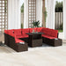 Tuin Sofa Set 10 st Bruin en Rood poly rattan