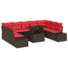 Tuin Sofa Set 10 st Bruin en Rood poly rattan