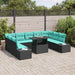Tuin Sofa Set 10 st Zwart en Blauw poly rattan