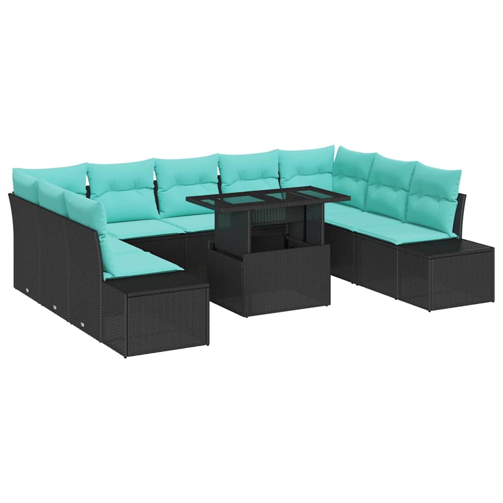 Tuin Sofa Set 10 st Zwart en Blauw poly rattan