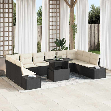 Tuin Sofa Set 11 st Zwart en Crème poly rattan