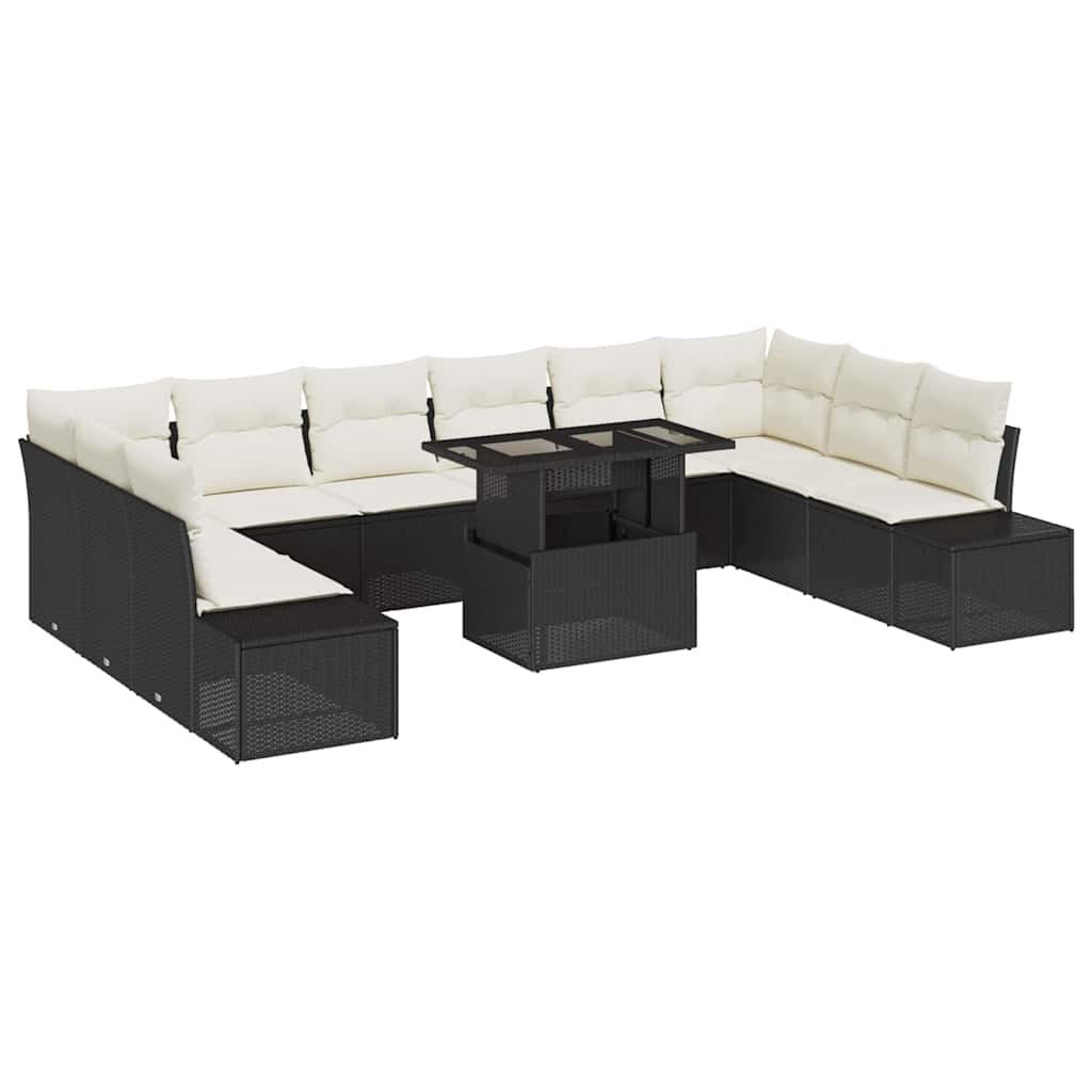Tuin Sofa Set 11 st Zwart en Crème poly rattan