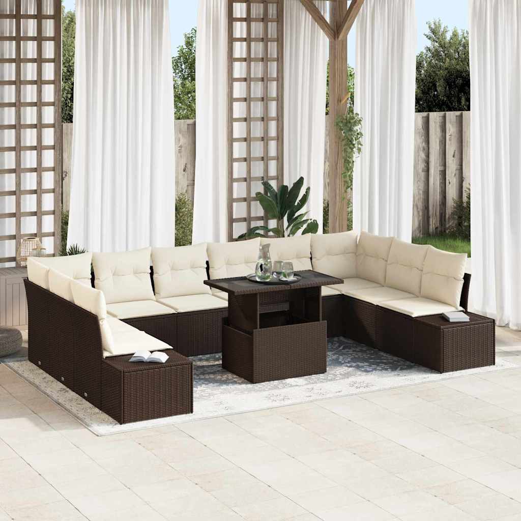 Tuin Sofa Set 11 st Bruin en Crème poly rattan