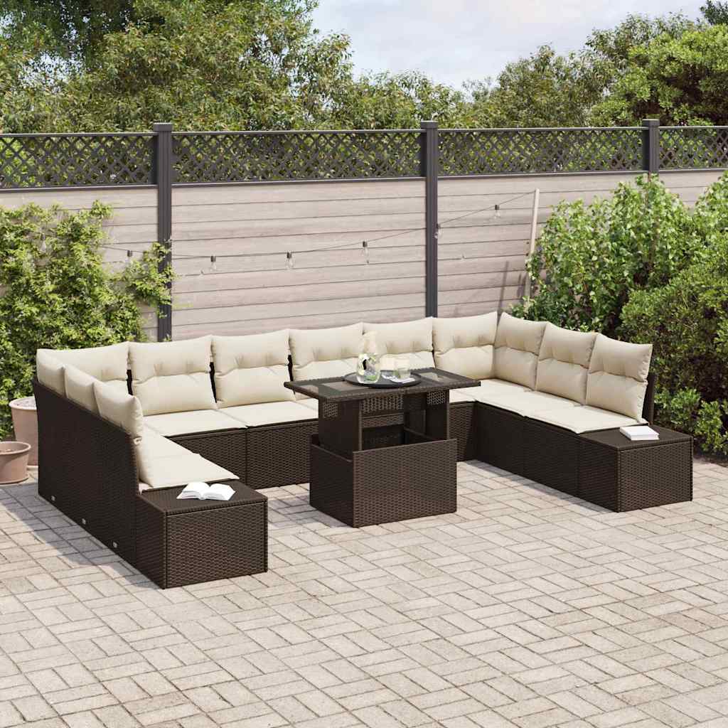 Tuin Sofa Set 11 st Bruin en Crème poly rattan