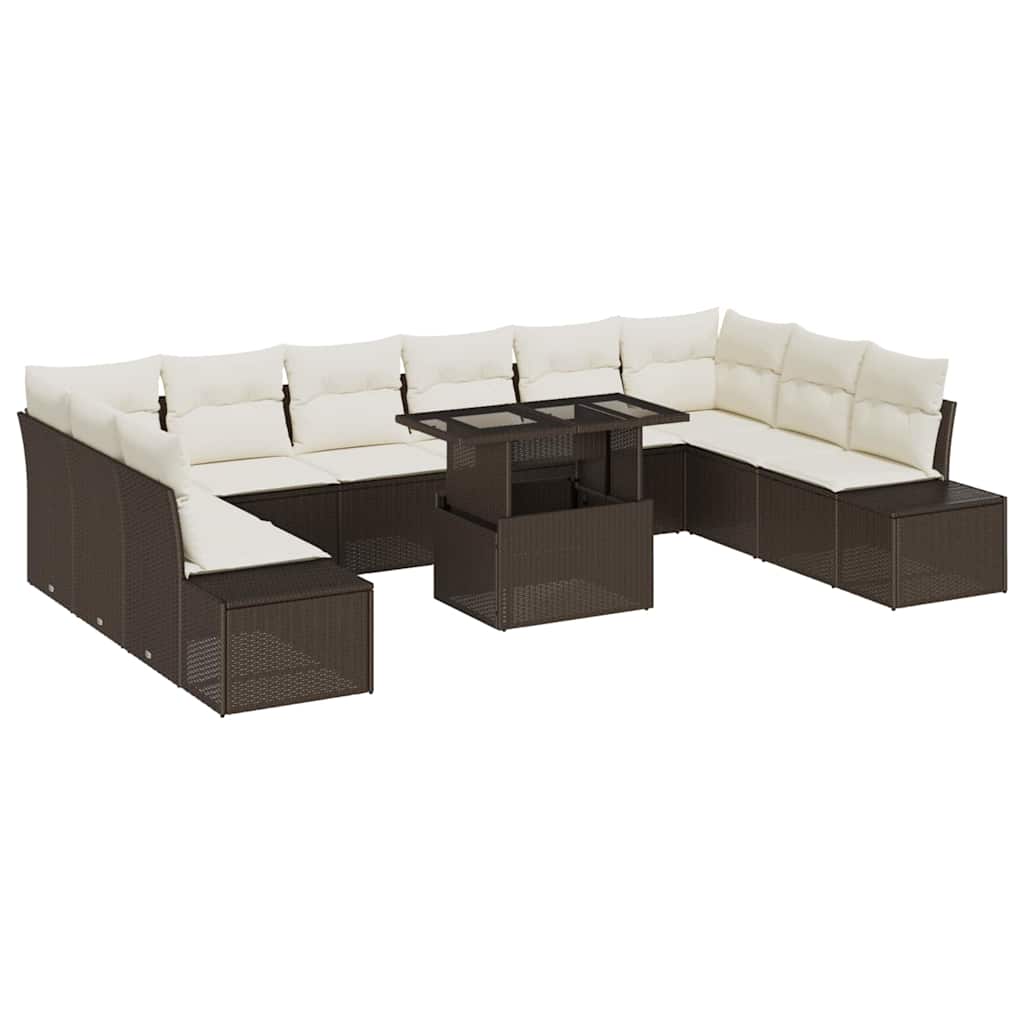 Tuin Sofa Set 11 st Bruin en Crème poly rattan