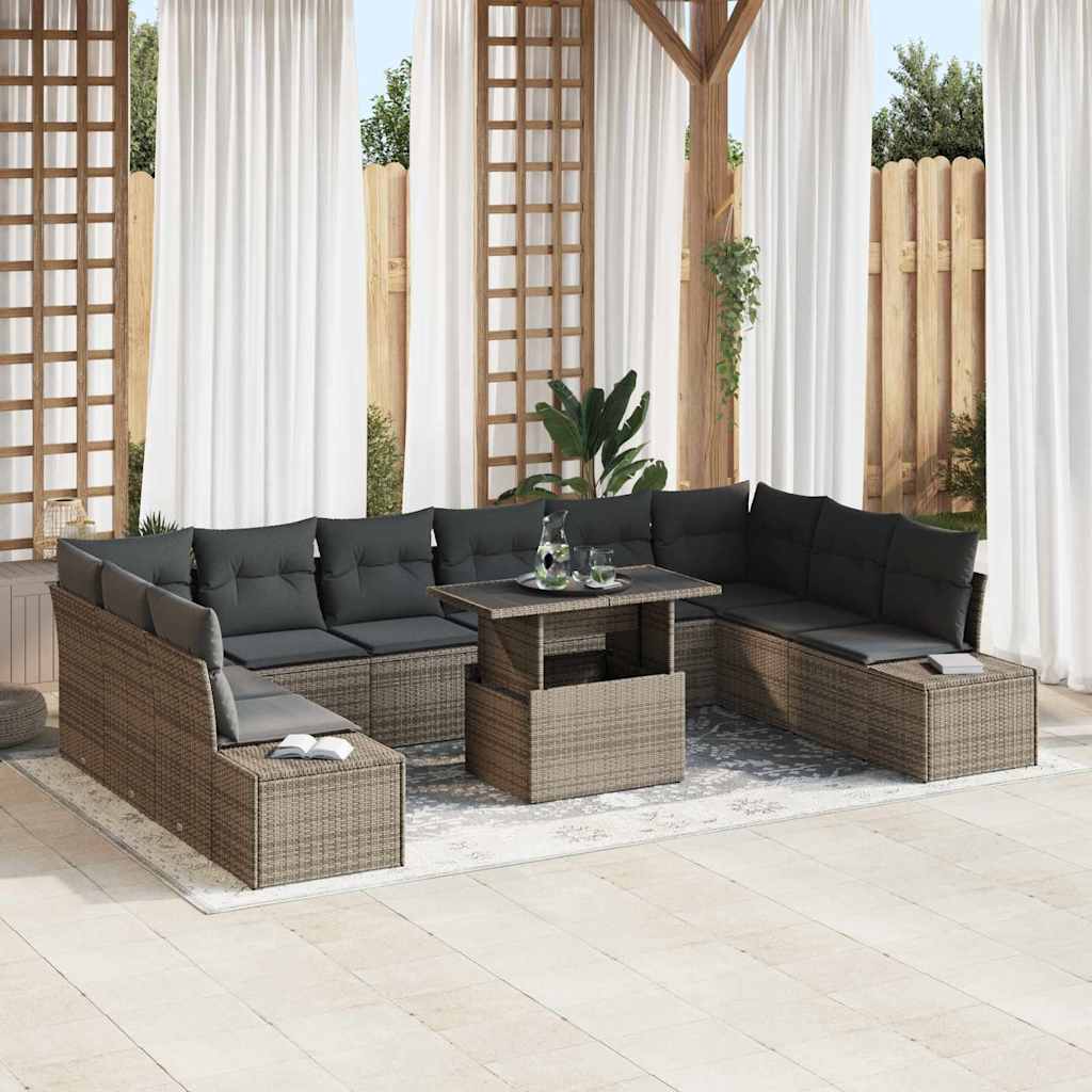 Tuin Sofa Set 11 st Grijs poly rattan