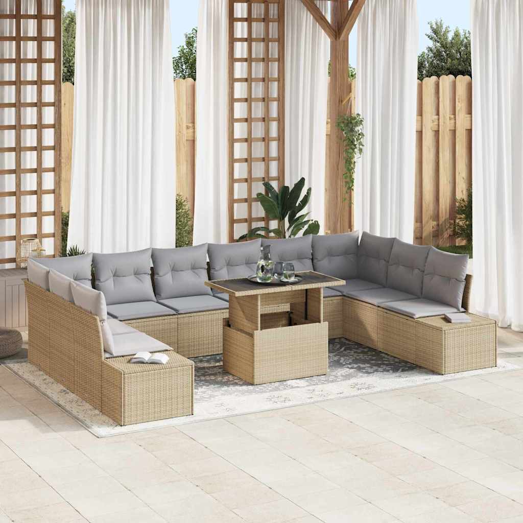 Tuin Sofa Set 11 st Beige en Licht Grijs poly rattan