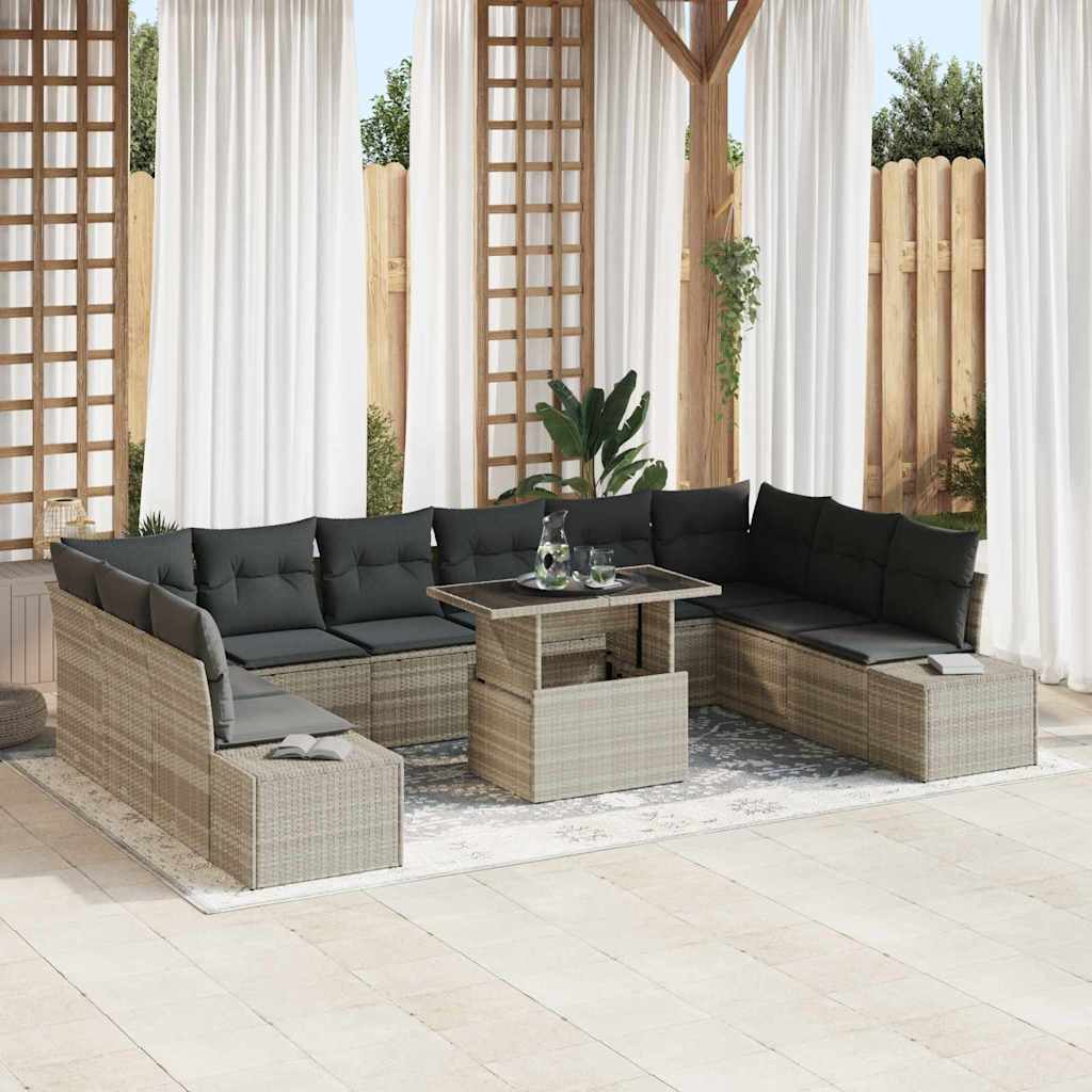 Tuin Sofa Set 11 st Lichtgrijs poly rattan