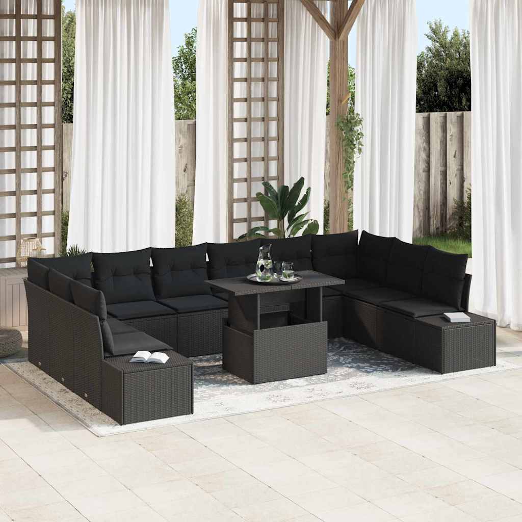 Tuin Sofa Set 11 st Zwart poly rattan