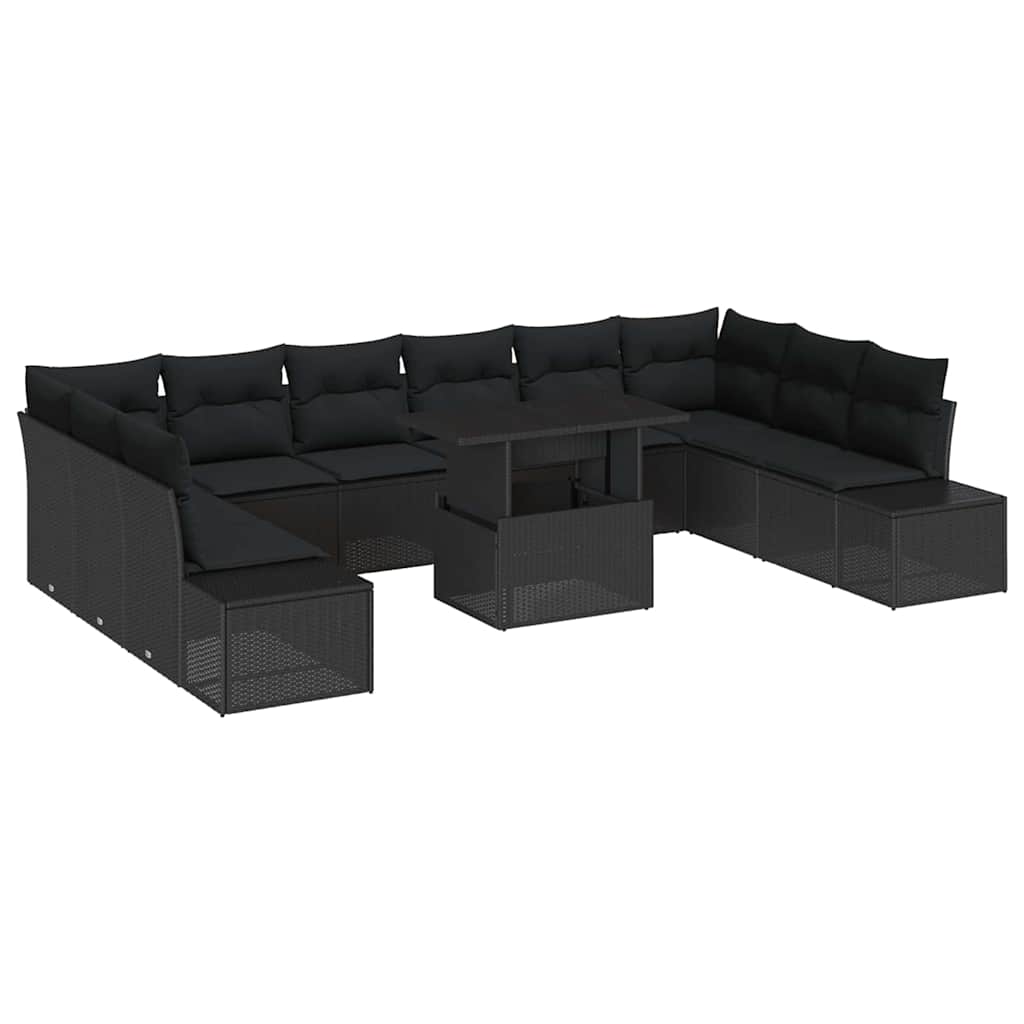 Tuin Sofa Set 11 st Zwart poly rattan