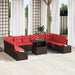 Tuin Sofa Set 11 st Bruin en Rood poly rattan