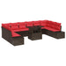 Tuin Sofa Set 11 st Bruin en Rood poly rattan