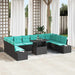 Tuin Sofa Set 11 st Zwart en Blauw poly rattan