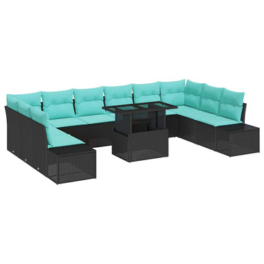 Tuin Sofa Set 11 st Zwart en Blauw poly rattan