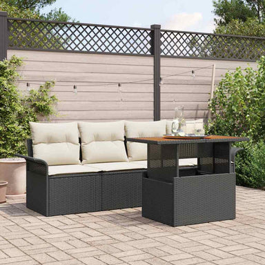 Tuinbankenset 5 st Zwart en Crème poly rattan