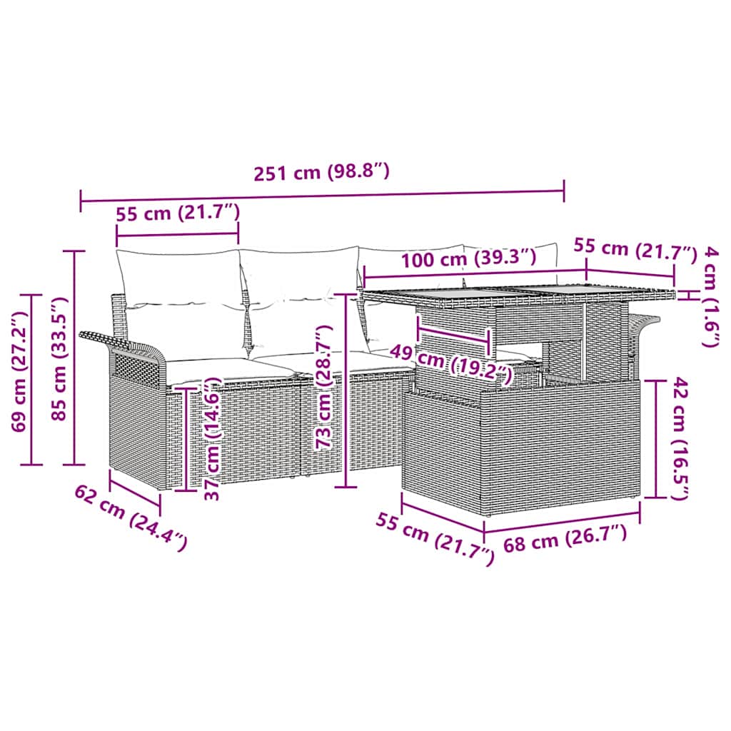 Tuinbankenset 5 st Zwart en Crème poly rattan