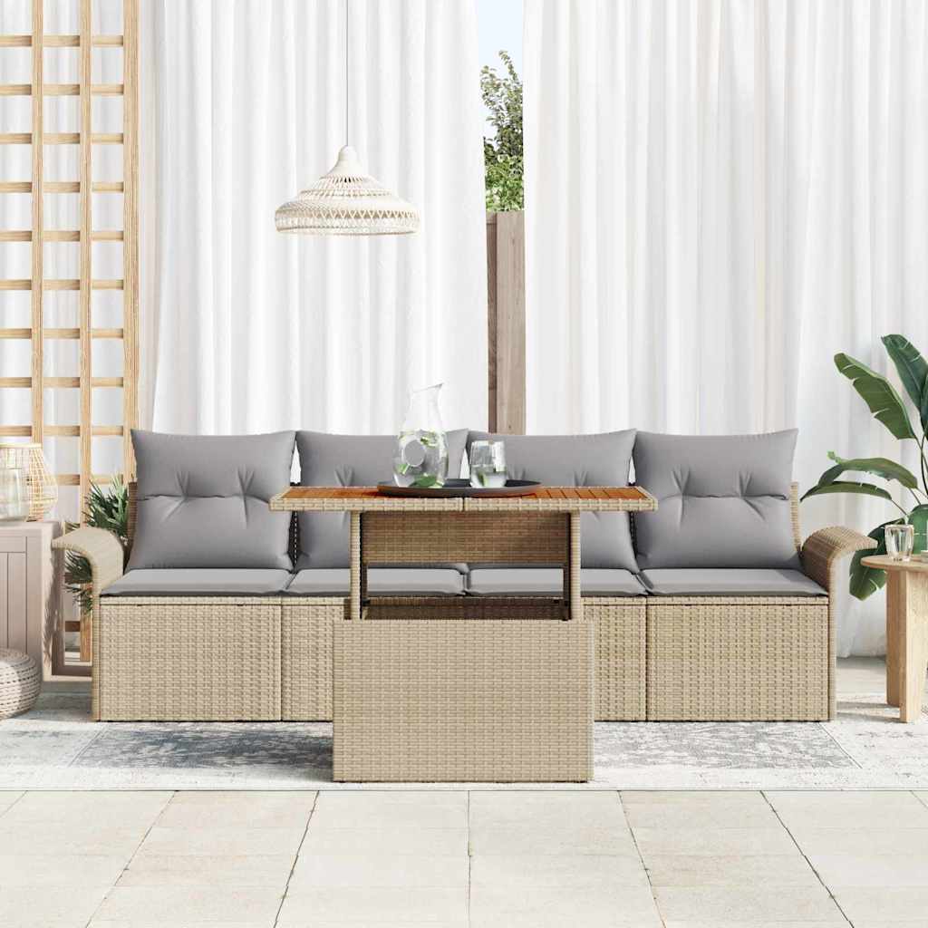 Tuinbankenset 5 st Beige en Licht Grijs poly rattan