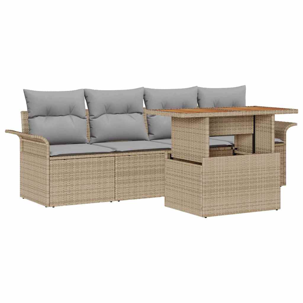 Tuinbankenset 5 st Beige en Licht Grijs poly rattan