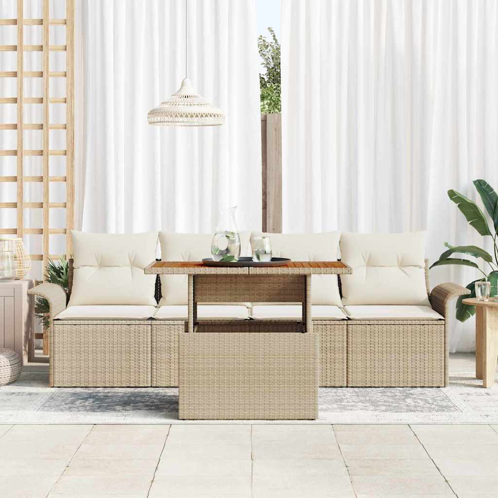 Tuinbankenset 5 st Beige en Crème poly rattan