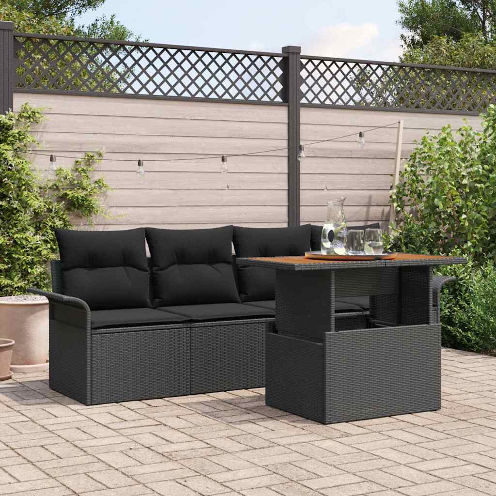 Tuinbankenset 5 st Zwart poly rattan