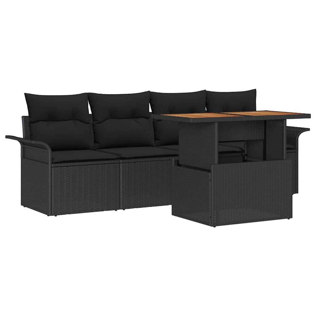 Tuinbankenset 5 st Zwart poly rattan