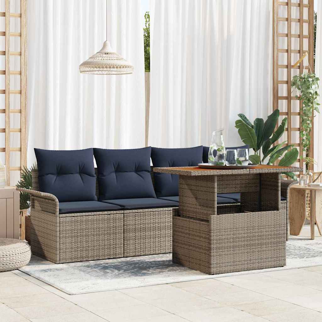 Tuin Sofa Set 5 st grijs en marineblauw