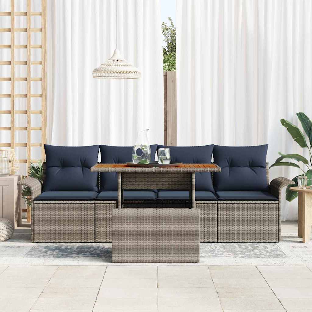 Tuin Sofa Set 5 st grijs en marineblauw