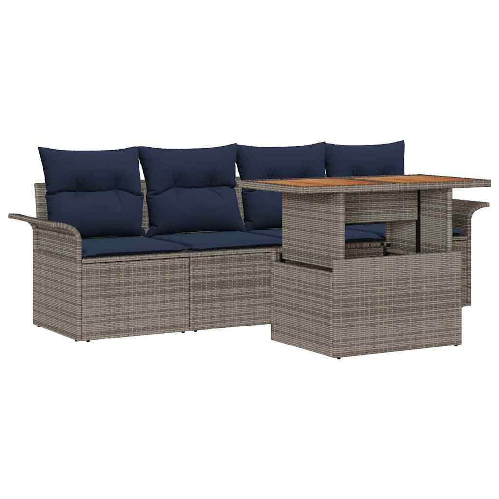 Tuin Sofa Set 5 st grijs en marineblauw