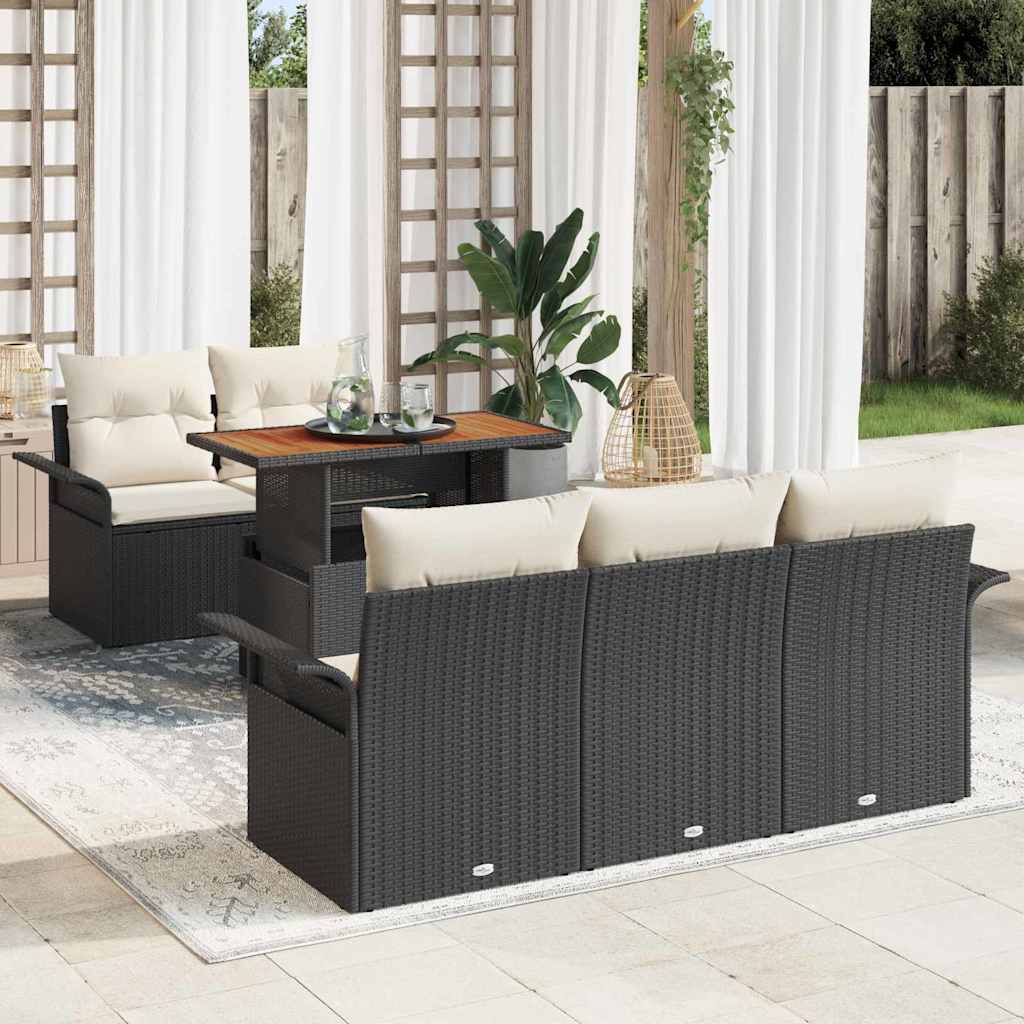 Tuinbankenset 6 st Zwart en Crème poly rattan