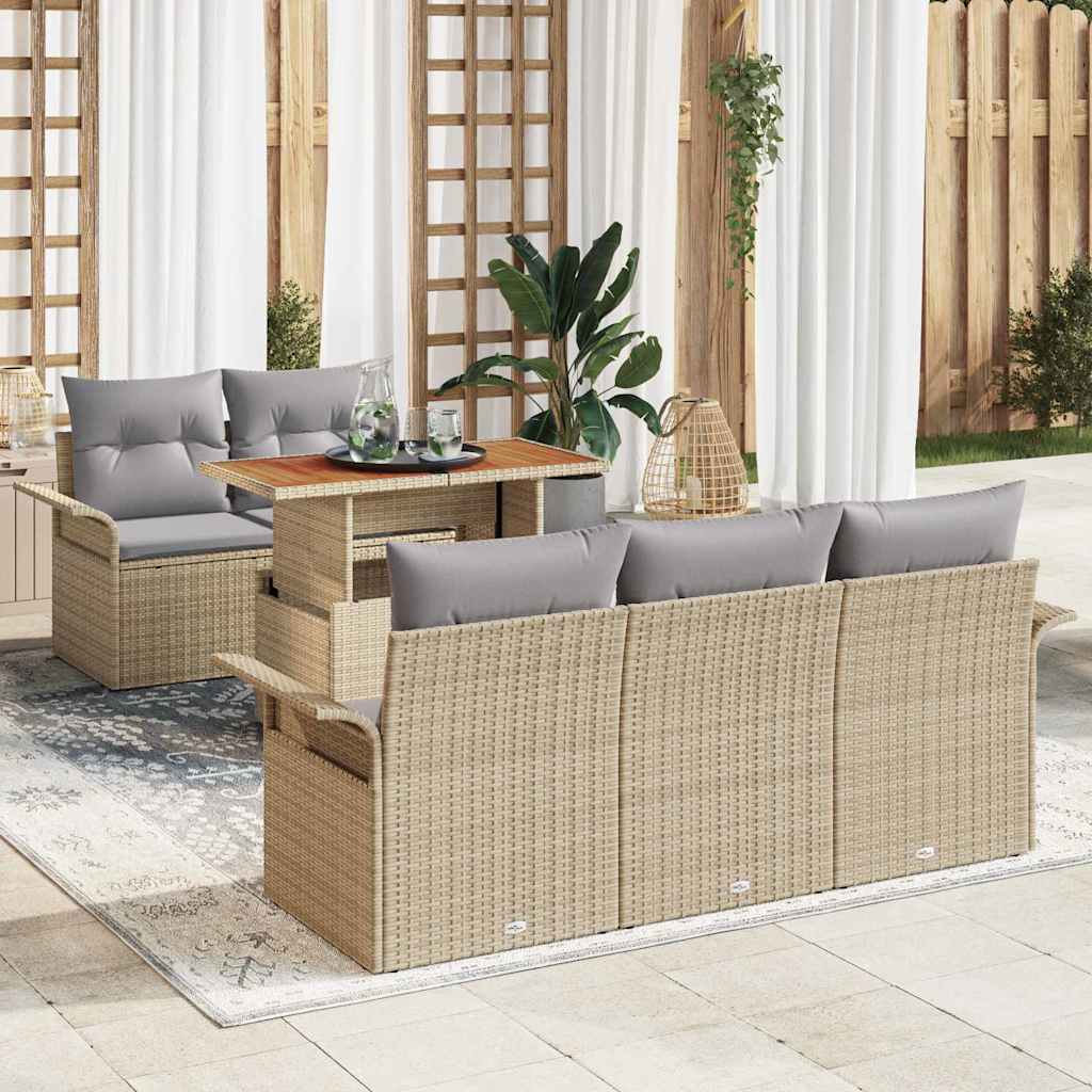 Tuinbankenset 6 st Beige en Licht Grijs poly rattan