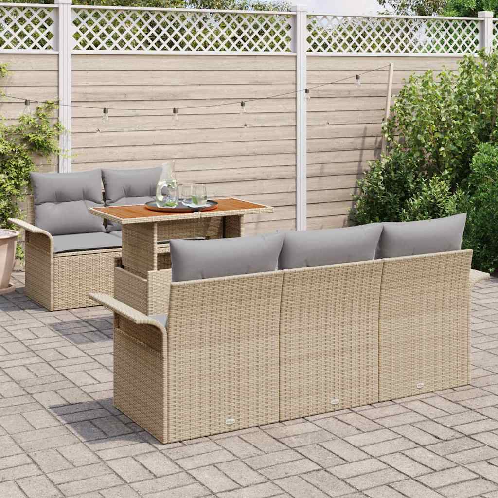 Tuinbankenset 6 st Beige en Licht Grijs poly rattan