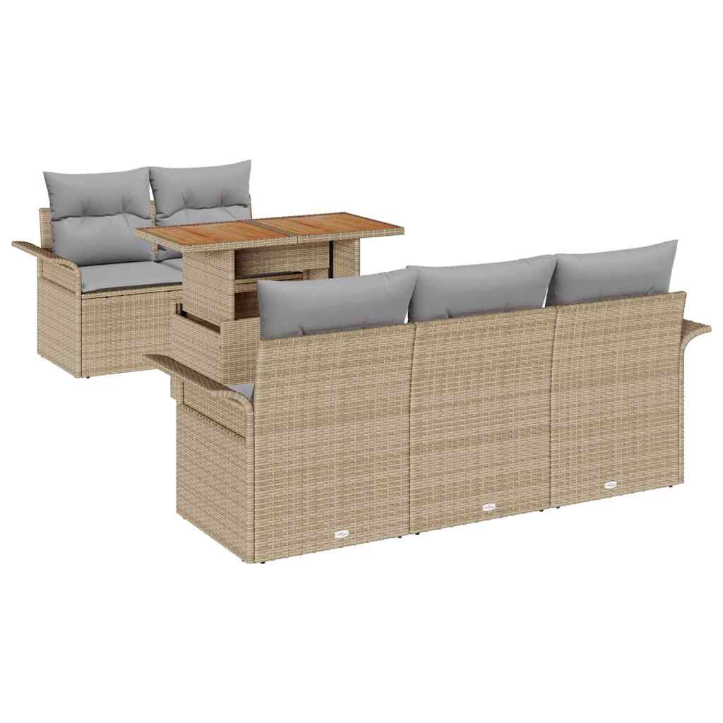 Tuinbankenset 6 st Beige en Licht Grijs poly rattan
