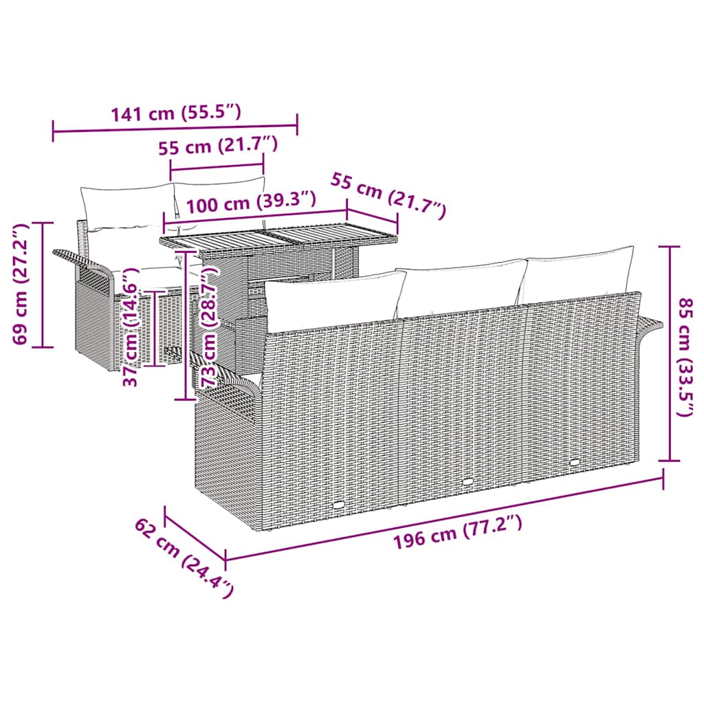 Tuinbankenset 6 st Beige en Licht Grijs poly rattan